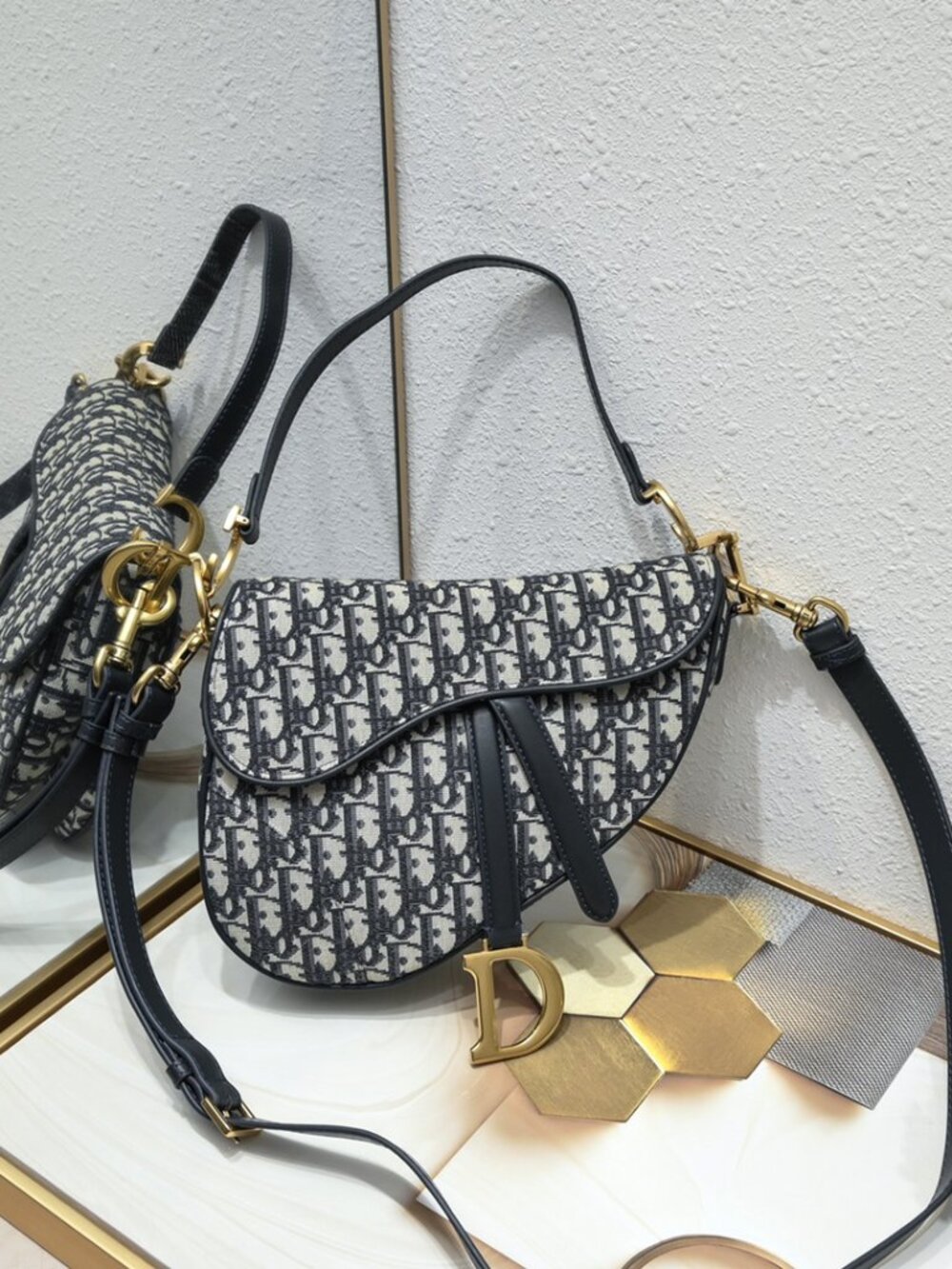 Dior Saddle Mini Navy Blue Oblique Canvas Bag